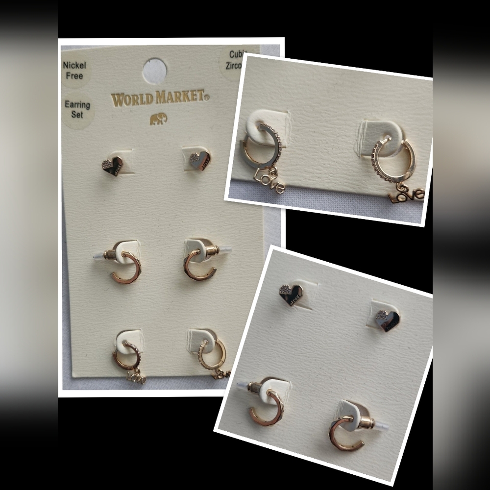 ☃️Cost Plus World Market Gold and Silver 3 Pairs Of Earrings Set